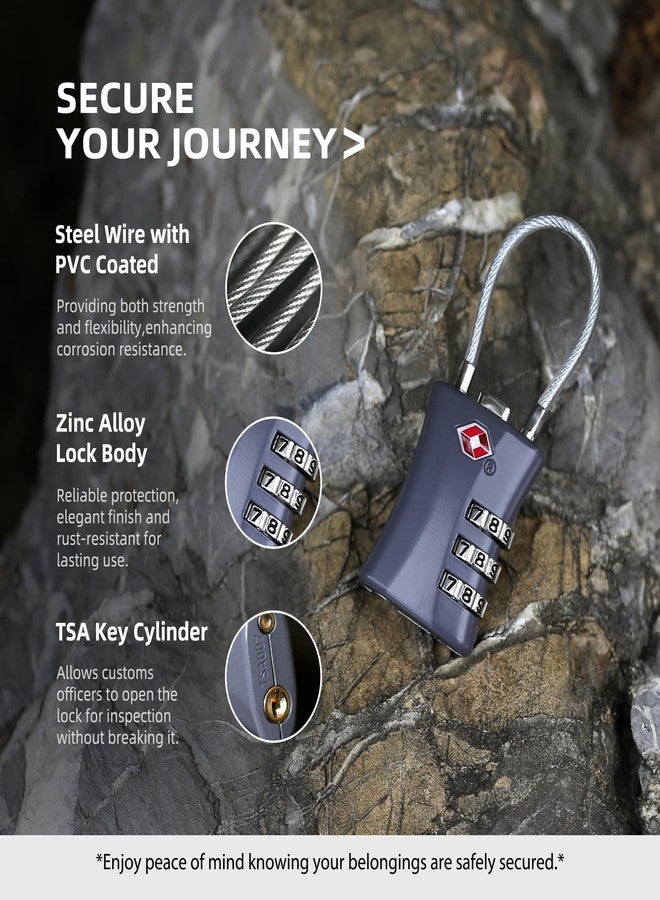 UP Security TSA Locks for Luggage, Small Combination Padlock with Cable, Luggage Locks TSA Approved for International Travel Essentials, Suitcase, Backpack Zipper, Locker, Flight Attendant Accessories - Image 4